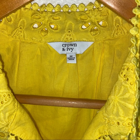 Crown & Ivy Yellow Crochet Eyelet Lace Pom Pom Tie Midi Dress - Picture 5 of 7